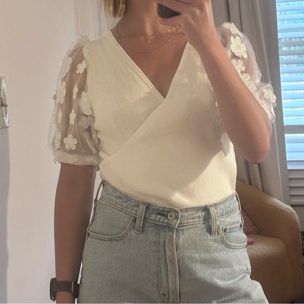 French connection mesh sleeve wrap top!